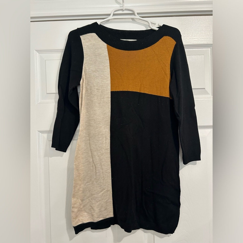 Cleo Long Sleeve Colorblock Dress - Black, Tan, Cream